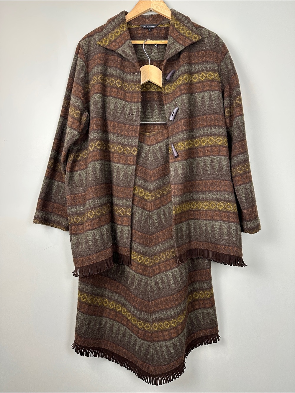 Eric Alexandre wool blend southwestern skirt and jacket set fringe boho western